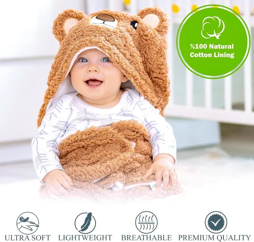 Miniatura 3 de Manta de Arrullo para Bebé Oso 0-6 Meses Linda Felpa Orgánica Ultra Suave Artículos Esenciales Imprescindibles para Recién Nacidos Niñas Niños