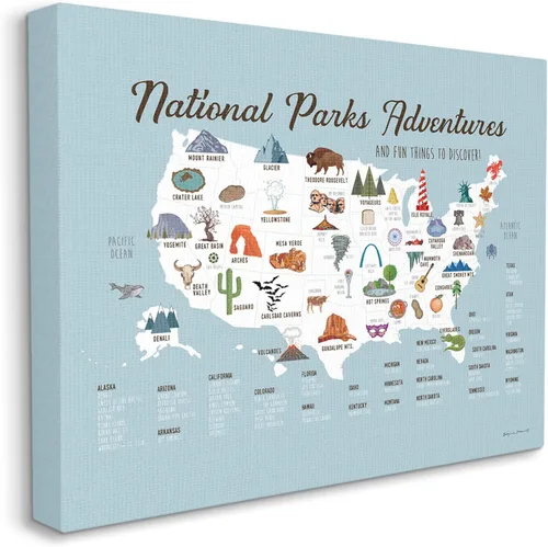 Miniatura 2 de Stupell Industries "National Parks Adventures USA Map", arte en lienzo, 20 x 16 pulgadas, fácil de colgar y resistente, fabricado en Estados Unidos