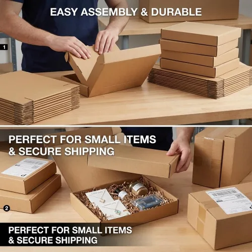 Miniatura 3 de Juego de 20 cajas de envío de 13x10x2 pulgadas, caja de cartón corrugado marrón para embalaje, envío postal, negocios