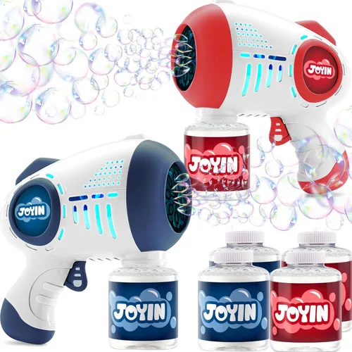 Miniatura 11 de Joyin - 2 pistolas de burbujas para niños con 4 botellas de solución, máquina automática de burbujas con 8 agujeros para niños, adultos, juguetes