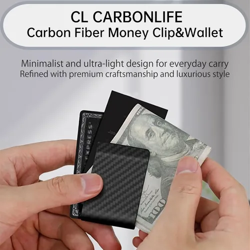 Miniatura 2 de CL CARBONLIFE Billetera de fibra de carbono con clip para dinero en efectivo y tarjeta de crédito, clip minimalista súper delgado y ligero