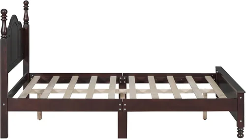 Miniatura 5 de MERITLINE Base de cama de plataforma de tamaño matrimonial con cabecero, base de madera maciza con soporte de listones de madera, no necesita