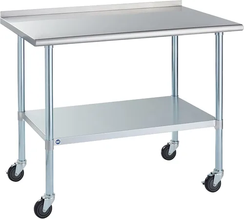 Miniatura 20 de Mesa de acero inoxidable para preparación y trabajo con protector contra salpicaduras, 24x72 pulgadas
