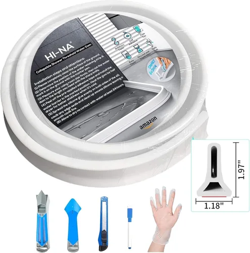 Miniatura 2 de Hi-Na Barrera de Agua Plegable para Ducha de 3/5/6/8/10 pies, Represa de Agua del Umbral de Ducha, Barrera de Agua para Ducha y Tope de Agua que