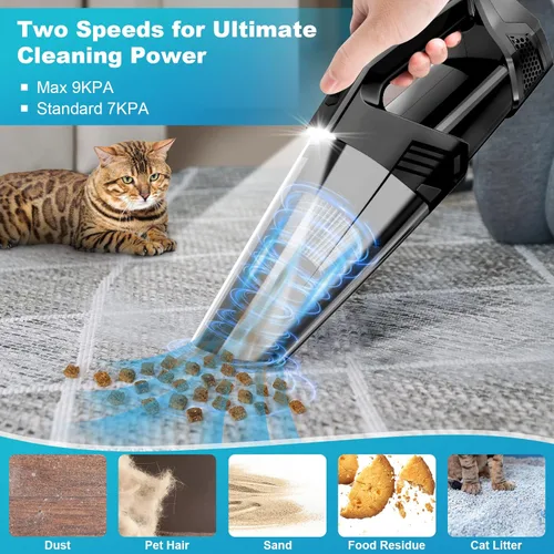 Miniatura 2 de Blestan Aspiradora de mano portátil inalámbrica con luz LED, succión de alta potencia, 3 en 1, aspiradora de mano ligera y recargable, aspiradora