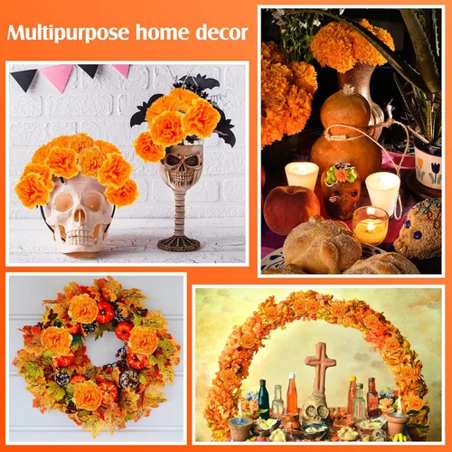 Miniatura 3 de Juexica 100 piezas de flores artificiales de caléndula de caléndula con cabeza de guirnalda de seda, flores artificiales de crisantemo con tallos