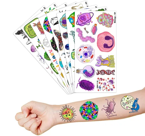 Miniatura 8 de 96 tatuajes temporales divertidos de ciencias biológicas, calcomanías de laboratorio celular y microbiología para estudiantes, profesores, recuerdos