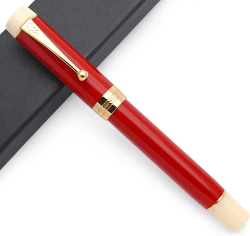 Pluma estilográfica JINHAO 100 con convertidor de tinta (plumilla mediana de 0.7mm, rojo y blanco)