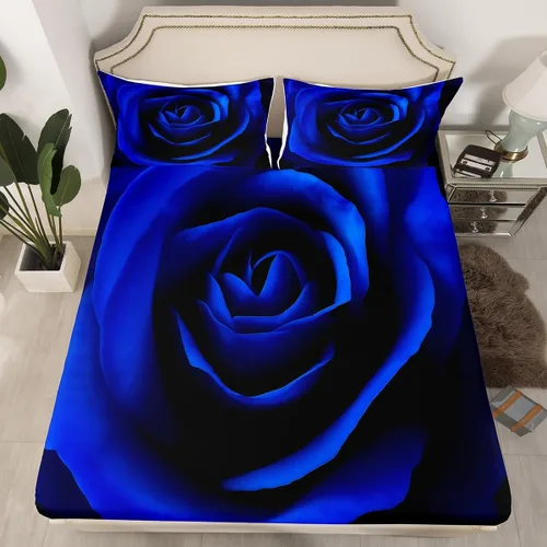 Miniatura 4 de Erosebridal Juego de sábanas de rosas tamaño individual, color azul, diseño romántico para mujeres, niñas, esposa, pareja, día de San Valentín