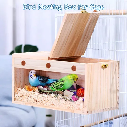 Miniatura 5 de BNOSDM Caja nido de periquitos, caja transparente para cría de nidos de pájaros con perca, casa de pájaros de madera para jaula de cacatúas