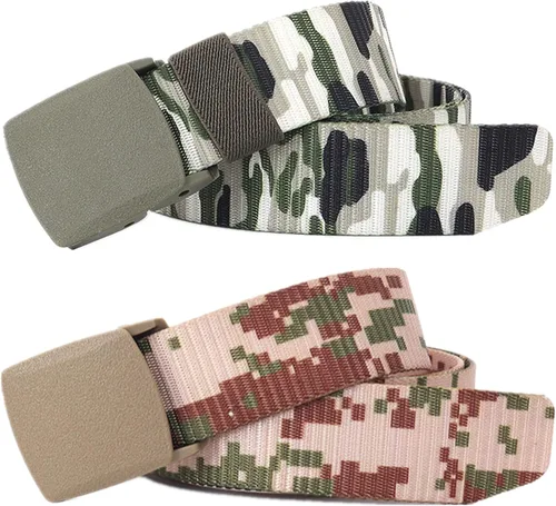 Miniatura 19 de Cinturón para hombre, cinturón táctico militar de nailon con hebilla sin metal, paquete de 2 Camuflaje verde y camuflaje caqui