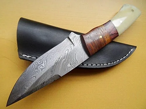 Miniatura 2 de BC-165 Impresionante Hecho A Mano De Acero De Damasco 9" Pulgadas Cuchillo De Hueso Liso Y Mango De Madera