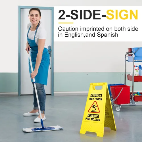 Miniatura 6 de XPCARE Paquete de 8 letreros de advertencia de precaución para piso, 17.5 pulgadas, color amarillo, señales de advertencia de seguridad para suelo