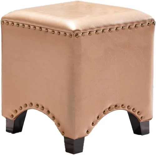 Reposapiés tapizado, taburete cuadrado vintage de piel sintética con decoración de cabeza de clavo, taburete otomano (color negro)