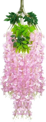 Miniatura 59 de Paquete de 12 guirnaldas de flores colgantes de glicina blanca, enredaderas de flores artificiales de 3.77 pies, glicinia falsa, guirnalda colgante