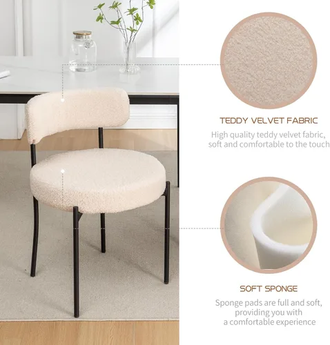 Miniatura 2 de Boucle - Juego de 2 sillas de comedor modernas de mediados de siglo con patas de metal, sillas de cocina tapizadas para comedor, cocina (beige)