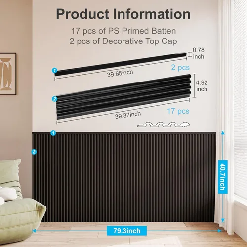 Miniatura 2 de Art3d Paneles de revestimiento de madera, tablero de pared de poliestireno con cuentas para decoración de pared interior, 79.3 pulgadas de ancho x