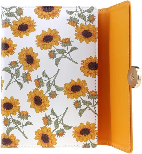 Miniatura 3 de Mazeran Diarios magnéticos florales, elegante tapa dura de piel sintética B6, cuaderno ejecutivo, diario de viaje, girasoles