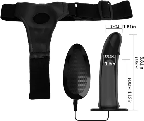 Miniatura 2 de Consolador vibrador negro con arnés de correa, consolador flexible de silicona con eje hueco para hombres y adultos, juguetes sexuales con control