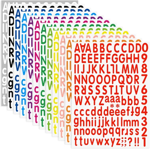 Calcomanías de letras 3024, 24 hojas de calcomanías del alfabeto, vinilo de 1 pulgada, autoadhesivas, pequeñas, impermeables, calcomanías para