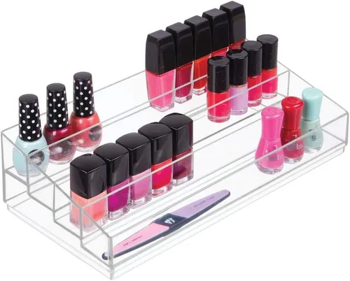 Miniatura 6 de iDesign Organizador de cosméticos y esmaltes de uñas en niveles, colección Clarity, 12.75 pulgadas x 6.5 pulgadas x 3.75 pulgadas, transparente
