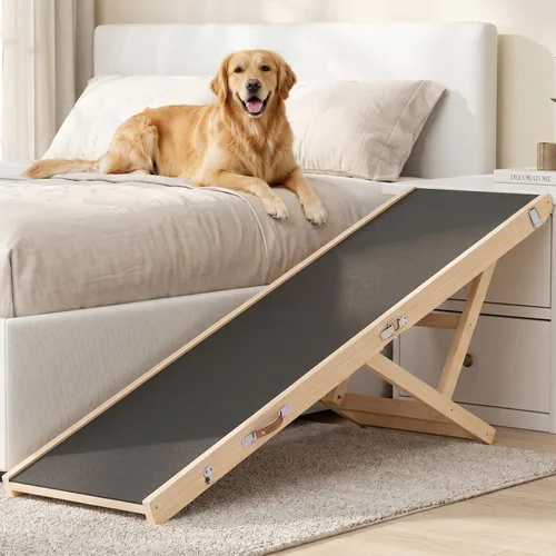 Miniatura 11 de Rampa para perros con alfombrilla de silicona antideslizante, rampas de madera de 39 pulgadas para perros pequeños, soporta hasta 100 libras, altura