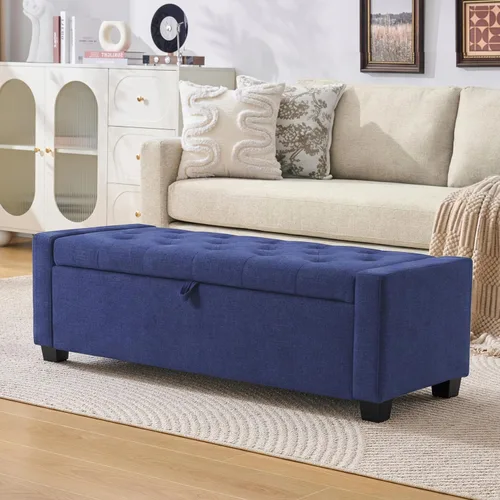 Miniatura 18 de Huatean Home Otomana de 48" con almacenamiento, otomana con banco de almacenamiento con bisagra de seguridad, banco tapizado de entrada con asiento