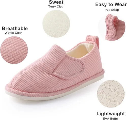 Miniatura 4 de IIITHREE Pantuflas de espuma viscoelástica suaves y ligeras para mujer con forro que absorbe la humedad, cierre ajustable y pantuflas de casa