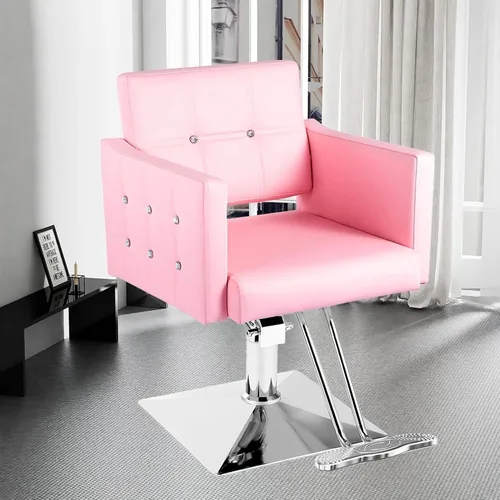 Miniatura 2 de Silla de salón rosa para estilista, silla de peluquería hidráulica ajustable en altura giratoria de 360 grados, sillón de peluquería para mujer