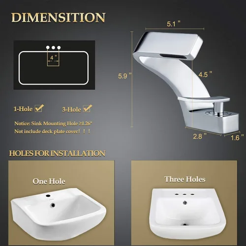 Miniatura 8 de BECOLA Grifo cromado para lavabo de baño, grifo de un solo orificio para lavabo de baño, latón macizo con dos mangueras estándar de 3/8 pulgadas
