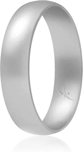 ROQ Anillo de boda de silicona para mujer, delgado, asequible de 6mm de goma metálica de silicona, ajuste cómodo, individual y 4 paquetes oro rosa,