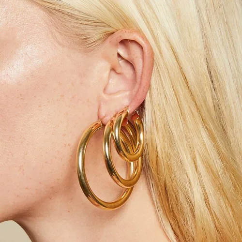 Miniatura 3 de Aretes de aro de oro grueso, aros ligeros de tubo de aulllow dorados gruesos para mujer, aretes grandes hipoalergénicos de 0.984in, 1.181in
