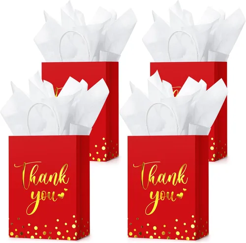 Tinlade 30 bolsas de regalo de agradecimiento con papel de seda dorado con asa para graduación, negocios, compras, boda, ducha, regalos de fiesta