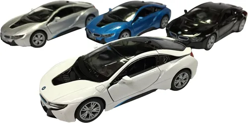 KiNSMART - BMW i8 escala 1:36 de 5 pulgadas, modelo de metal fundido a presión Super Car con acción de retroceso (4 juegos)