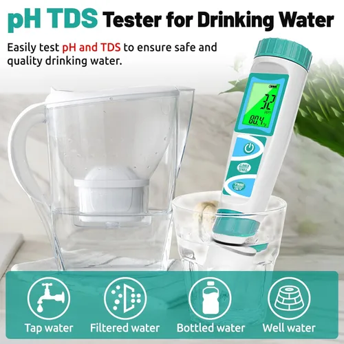 Miniatura 4 de Probador de pH H2 para botella de agua de hidrógeno Medidor TDS ORP para probar agua potable Medidor EC PPM para hidroponía de agua 6 en 1 pH H2 ORP