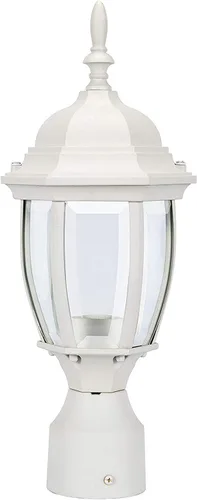 LIT-PaTH Farol de poste de iluminación para exteriores, base mediana E26 máx. 60 W, carcasa de aluminio más vidrio, acabado blanco mate, paquete de 1