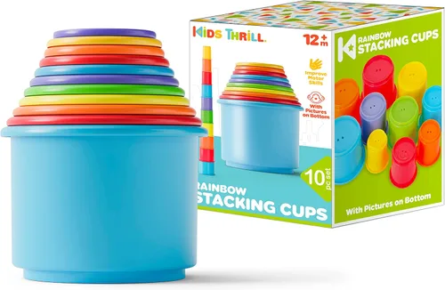 Arco Iris Stacking & Nesting tazas Baby Set de construcción. 10 piezas. Con relieve caracteres Animal. Para Interior, Exterior, tina, y la playa