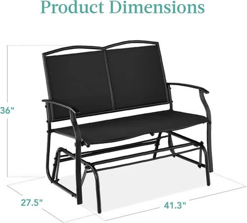 Miniatura 3 de Best Choice Products Columpio Deslizante de Patio Exterior para 2 Personas, Banco Loveseat Mecedor de Acero para Terraza, Porche con Tela Textilene
