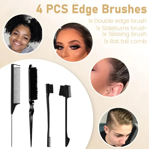 Miniatura 3 de Barra de cera para el cabello para pelucas + 4 piezas de cepillos de borde, juego de peine para peinar el cabello, control de bordes, pomada