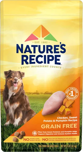 Nature′s Recipe Alimento seco para perros con receta de pollo, batata y calabaza sin granos, bolsa de 4 libras
