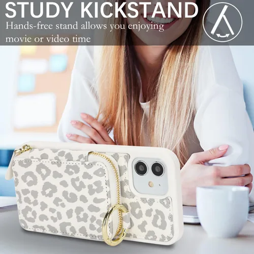 Miniatura 4 de Funda tipo cartera con bandolera para iPhone 12, bolso de mano de piel sintética con cremallera, funda tipo cartera con cierre de solapa con función