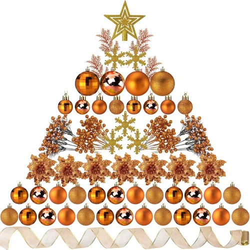 Miniatura 8 de Sratte 94 piezas de adornos para árbol de Navidad, adornos de bolas de Navidad con purpurina, flores de nochebuena, decoraciones con bayas Azul