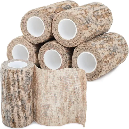 Miniatura 8 de Cinta adhesiva de camuflaje de 6 rollos, 1/2/3/4 pulgadas x 14.8 pies, vendaje autoadhesivo de camuflaje para acampar al aire libre, tira elástica