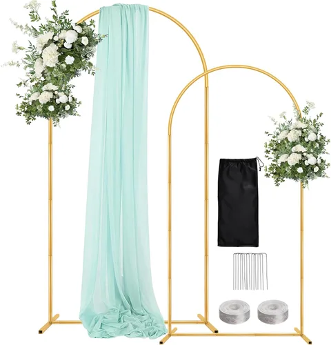 WellSign Soporte de Arco de Fondo para Boda de 7.2 Pies, Juego de 6 Pies de 2, Kit de Soporte de Arco de Globos de Metal Dorado para Ceremonia de
