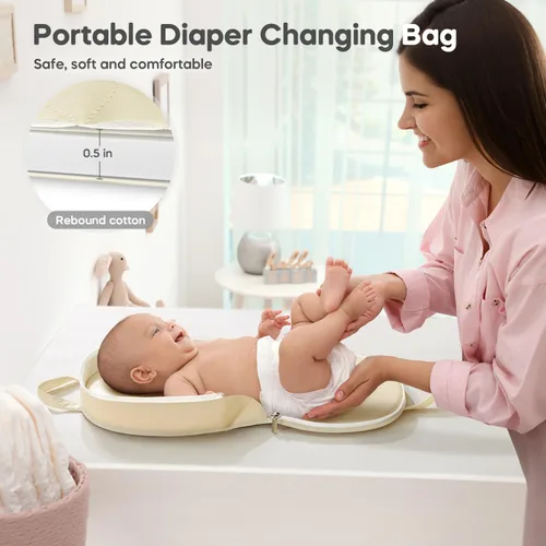 Miniatura 2 de Cambiador de pañales de cuero impermeable portátil compacto para bolsa de pañales de viaje, fácil de limpiar, bebé recién nacido, beige