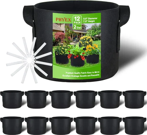 Miniatura 11 de Paquete de 12 bolsas de cultivo no tejidas de 1 galón, macetas de tela de aireación resistentes con asas duraderas, vienen con 12 etiquetas