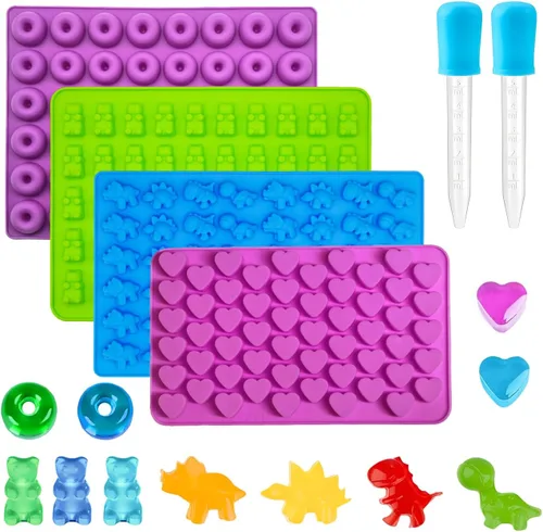 Miniatura 16 de Moldes redondos para caramelos de gomitas, 220 moldes de silicona para caramelos con 2 cuentagotas para caramelos duros, gomitas, caramelos