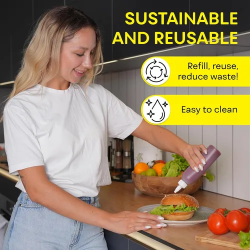 Miniatura 7 de BRIGHTFROM Botellas exprimibles para condimentos, botella vacía de 6 onzas, a prueba de fugas, ideal para salsa de tomate, mostaza, jarabe, salsas