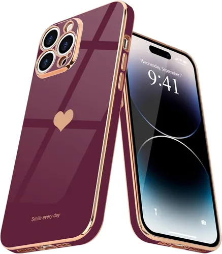 Miniatura 8 de Teageo Funda para iPhone 14 Pro para mujeres y niñas, lindo corazón de amor, chapado de lujo, cubierta trasera suave, protección completa de la Negro