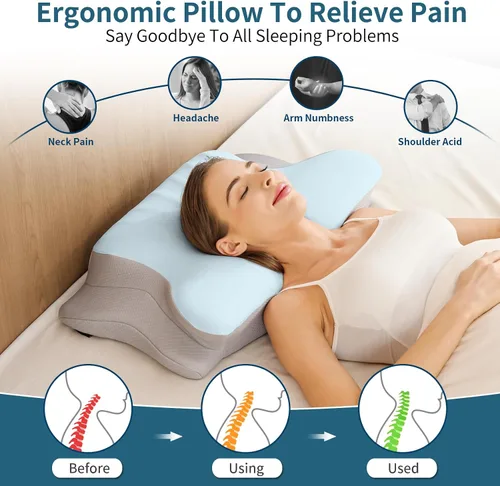 Miniatura 2 de Ylekto Almohada cervical para el cuello para aliviar el dolor, almohadas ergonómicas de espuma viscoelástica para dormir, almohada refrescante